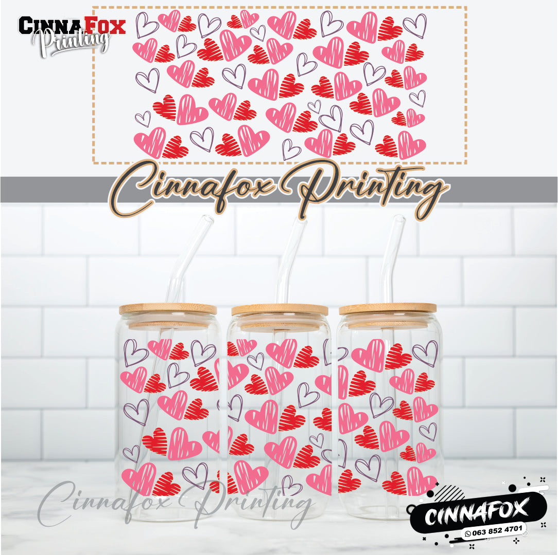 Pink Hearts - Glass Can Cup