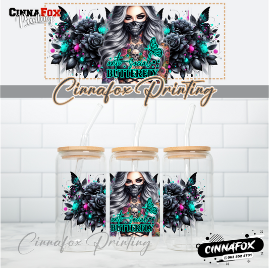 Anti-Social Butterfly  - Glass Can Cup