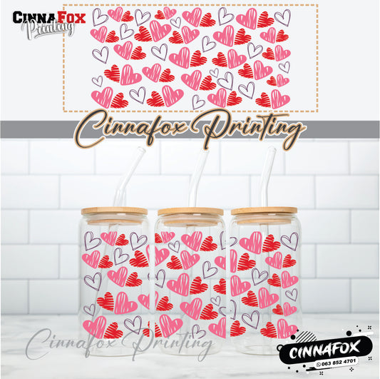 Pink Hearts   - Glass Can Cup