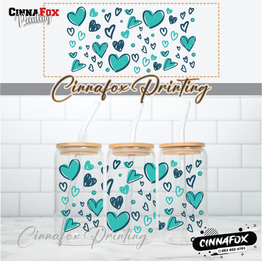 Hearts Blue 01  - Glass Can Cup