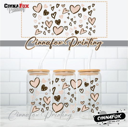 Hearts Beige 02  - Glass Can Cup