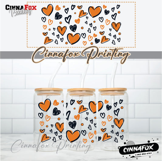 Hearts Orange 03  - Glass Can Cup